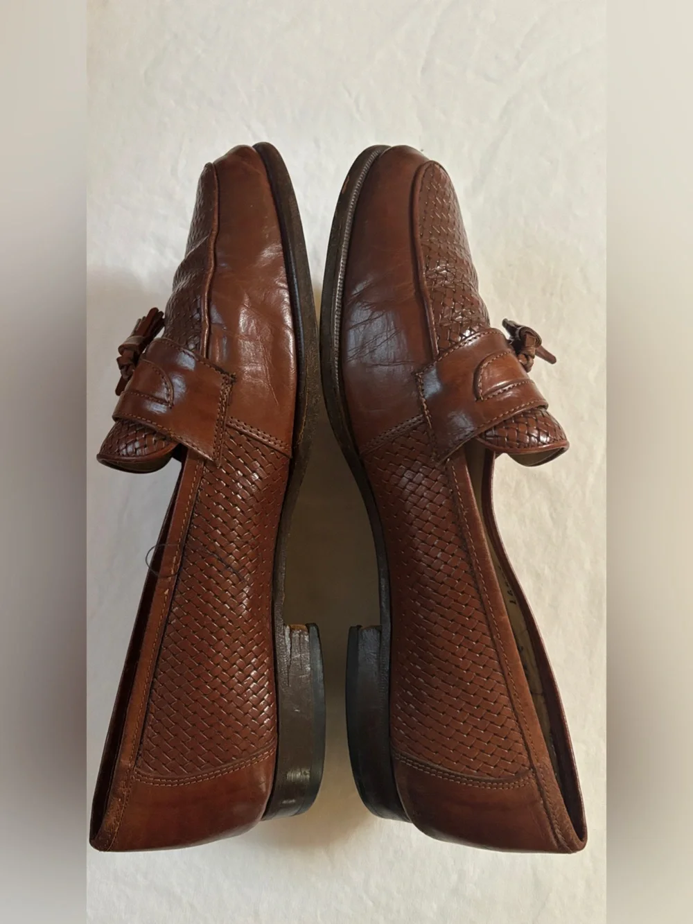 Vintage Florsheim Barletta Mens 9 3E Brown Leather Woven Tassel Loafers Italy